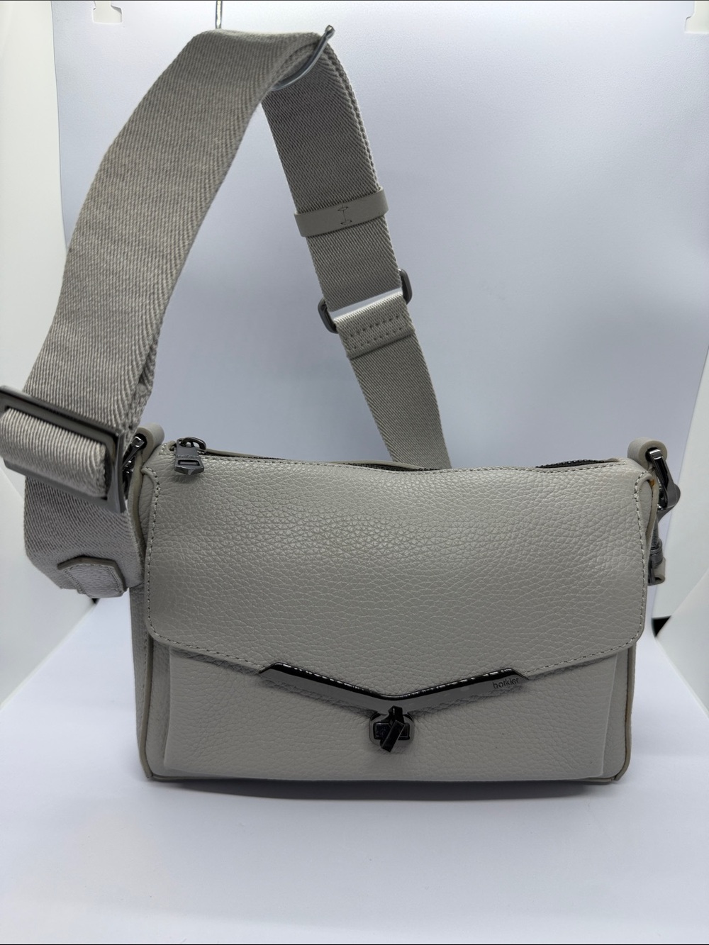 Botkier Light Gray Pebbled Leather Crossbody with Wide Strap